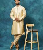 Men'S Gold And Rose Gold Silk Blend Kurta Pyjama Set