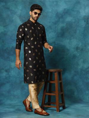 Black And Rose Gold Cotton Blend Kurta Pyjama Set 1