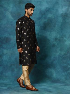 Black And Rose Gold Cotton Blend Kurta Pyjama Set 2