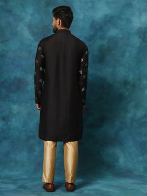Black And Rose Gold Cotton Blend Kurta Pyjama Set 3