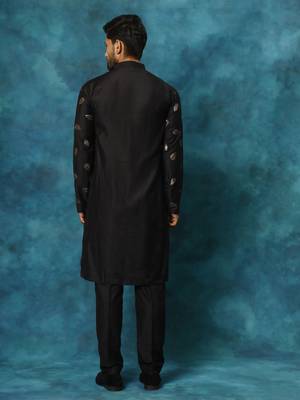 Black Cotton Blend Kurta Pyjama Set 3