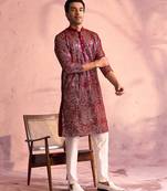 Men'S Maroon And Cream Georgette Kurta Pyjama Set