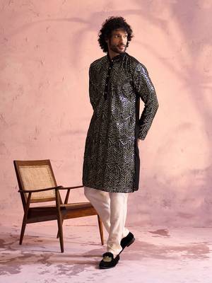 Black And Cream Georgette Kurta Pyjama Set 2
