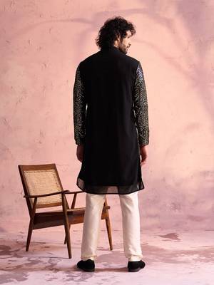 Black And Cream Georgette Kurta Pyjama Set 3
