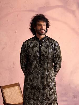 Black And Cream Georgette Kurta Pyjama Set 4
