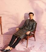 Men'S Black Georgette Kurta Pyjama Set