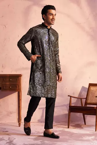 Black Georgette Kurta Pyjama Set