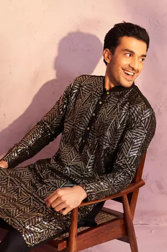 Black Georgette Kurta Pyjama Set