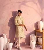 Men'S Cream Georgette Kurta Pyjama Set
