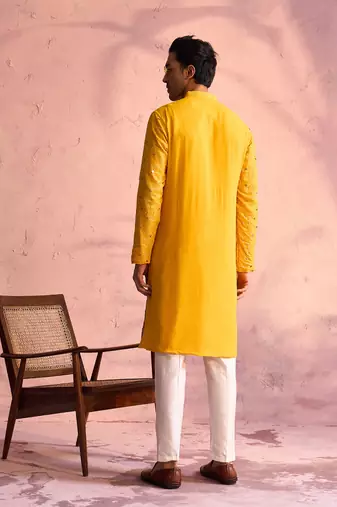 Yellow And Cream Georgette Kurta Pyjama Set