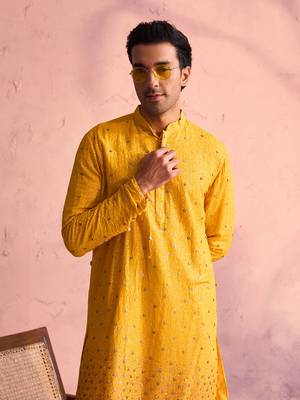 Yellow And Cream Georgette Kurta Pyjama Set 4