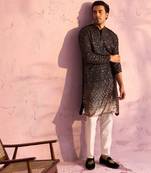 Black And Cream Georgette Kurta Pyjama Set