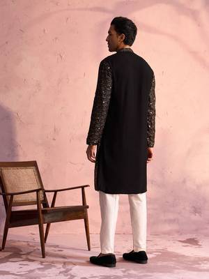 Black And Cream Georgette Kurta Pyjama Set 3