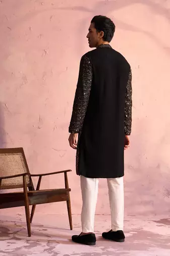 Black And Cream Georgette Kurta Pyjama Set