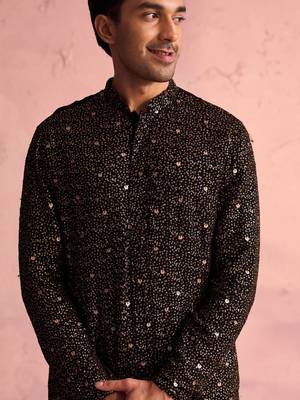 Black And Cream Georgette Kurta Pyjama Set 4