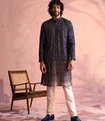 Navy Blue And Cream Georgette Kurta Pyjama Set