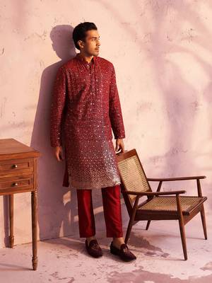 Maroon Georgette Kurta Pyjama Set 1