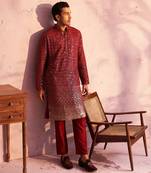 Men'S Maroon Georgette Kurta Pyjama Set