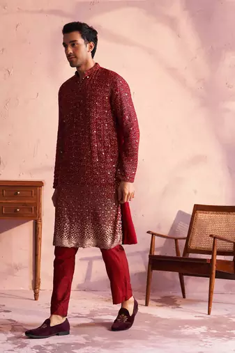 Maroon Georgette Kurta Pyjama Set