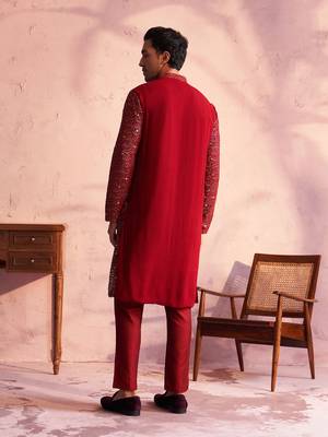 Maroon Georgette Kurta Pyjama Set 3