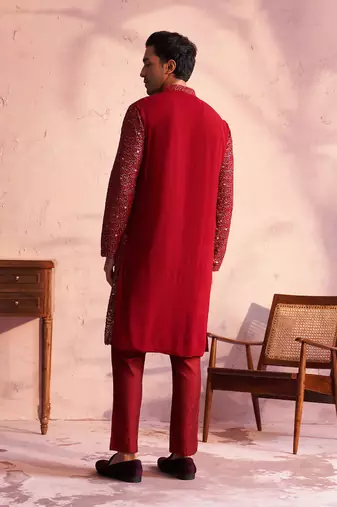 Maroon Georgette Kurta Pyjama Set