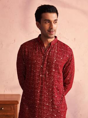 Maroon Georgette Kurta Pyjama Set 4