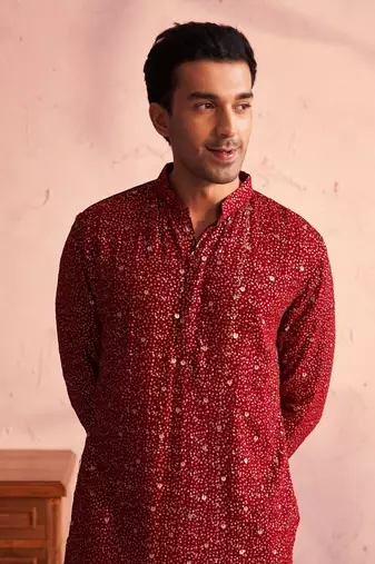 Maroon Georgette Kurta Pyjama Set