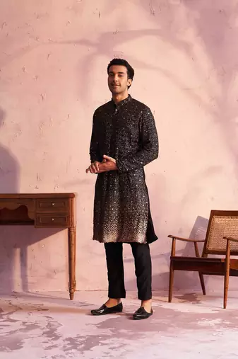 Black Georgette Kurta Pyjama Set