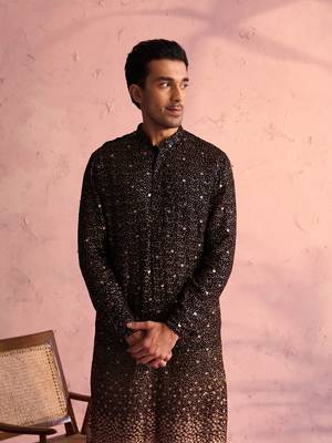 Black Georgette Kurta Pyjama Set 4
