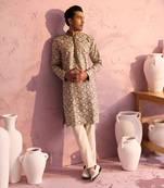 Green Silk Blend Kurta Pyjama Set