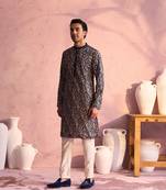 Men'S Turquoise Green Georgette Kurta Pyjama Set