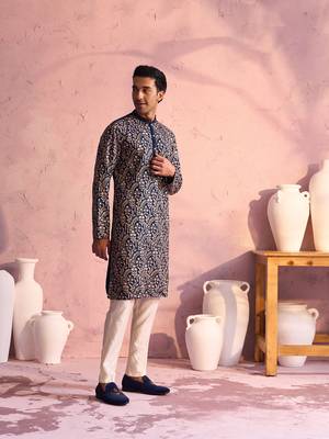 Men'S Turquoise Green Georgette Kurta Pyjama Set 2