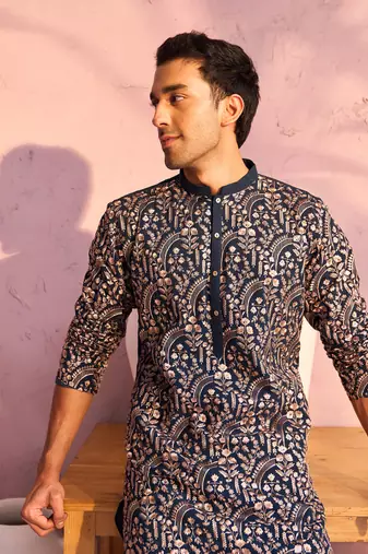 Men'S Turquoise Green Georgette Kurta Pyjama Set