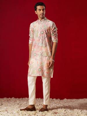  multi color base cream cotton blend kurta pyjama set 2