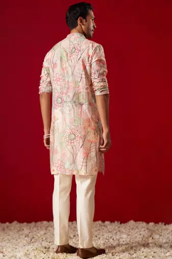  multi color base cream cotton blend kurta pyjama set