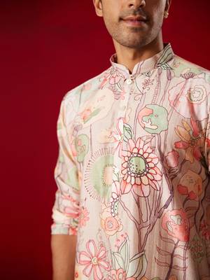  multi color base cream cotton blend kurta pyjama set 4