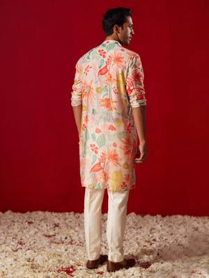 Multi Color Base Pink Cotton Blend Kurta Pyjama Set 3