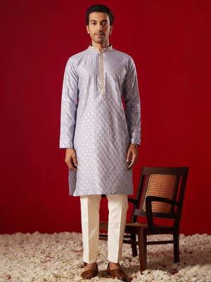Aqua Silk Blend Kurta Pyjama Set 1