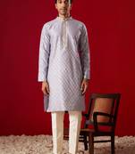 Aqua Silk Blend Kurta Pyjama Set