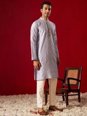 Aqua Silk Blend Kurta Pyjama Set 2