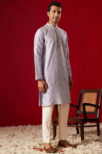 Aqua Silk Blend Kurta Pyjama Set