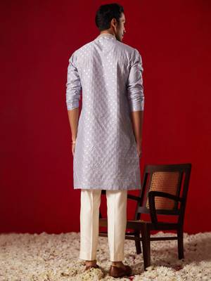 Aqua Silk Blend Kurta Pyjama Set 3