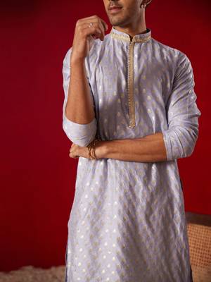 Aqua Silk Blend Kurta Pyjama Set 4