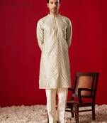 Green Silk Blend Kurta Pyjama Set
