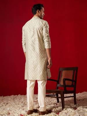 Green Silk Blend Kurta Pyjama Set 3