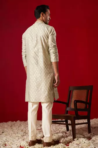 Green Silk Blend Kurta Pyjama Set