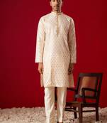 Peach Silk Blend Kurta Pyjama Set