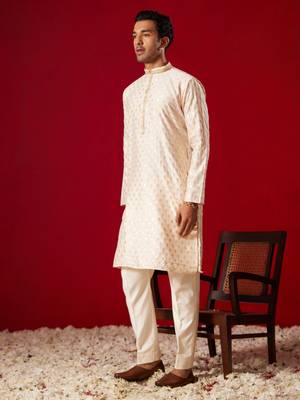 Peach Silk Blend Kurta Pyjama Set 2