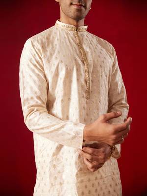 Peach Silk Blend Kurta Pyjama Set 4
