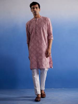 Pink Cotton Kurta Pyjama Set 1